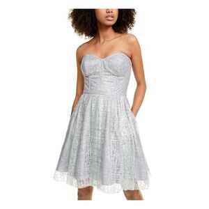 BLONDIE Womens Silver Sleeveless Fit + Flare Evening Dress 1